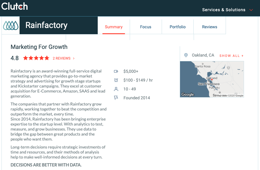 Rainfactory Review Profile on Clutch